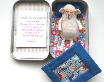 Tiny Tin Sewing Room ~ The Lord is My Shepherd (Blue Squares)