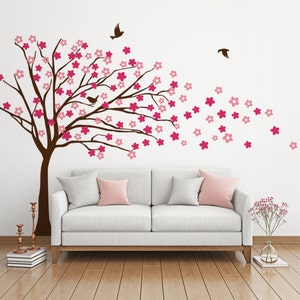 Blowing Tree with Flowers Wall Decal image 1