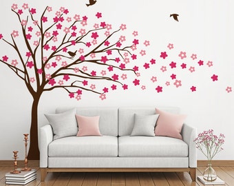 Blowing Tree with Flowers Wall Decal