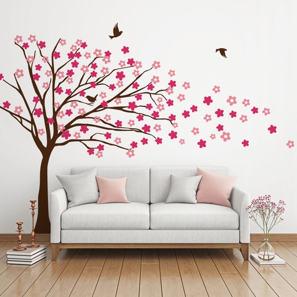 Blowing Tree with Flowers Wall Decal