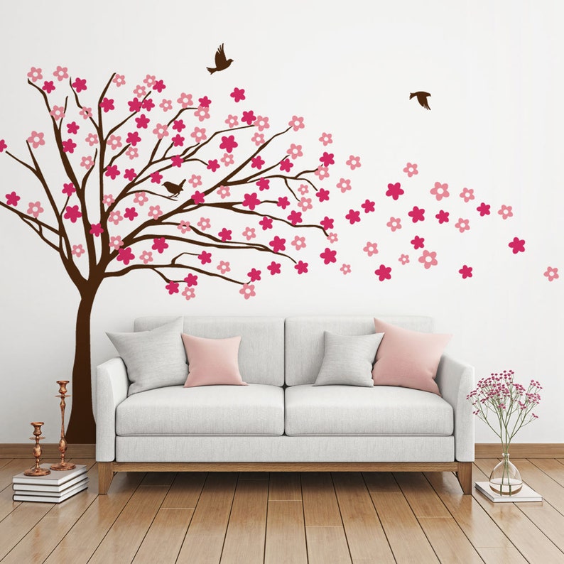 Blowing Tree with Flowers Wall Decal image 1