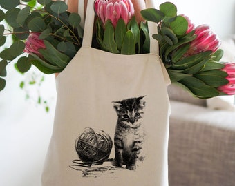 Cat with Yarn Tote Bag