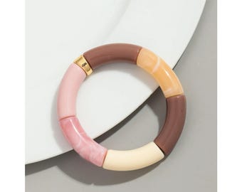 Bohemain braccialetti impilabili acrilici sottili elastici in bambù per le donne Crack Texture tubo a gomo perline in resina braccialetto gioielli  36