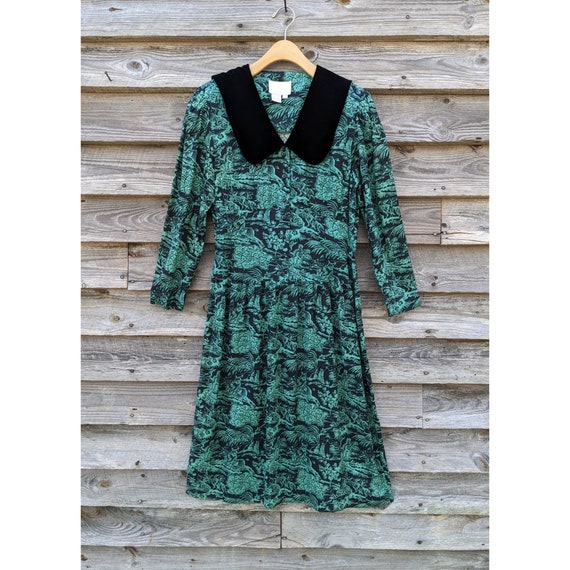 Vintage Velvet Collar Dress, Green & Black 80's/90