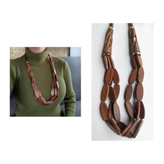 Vintage Crafted Wooden Mid Century Necklace - image 2