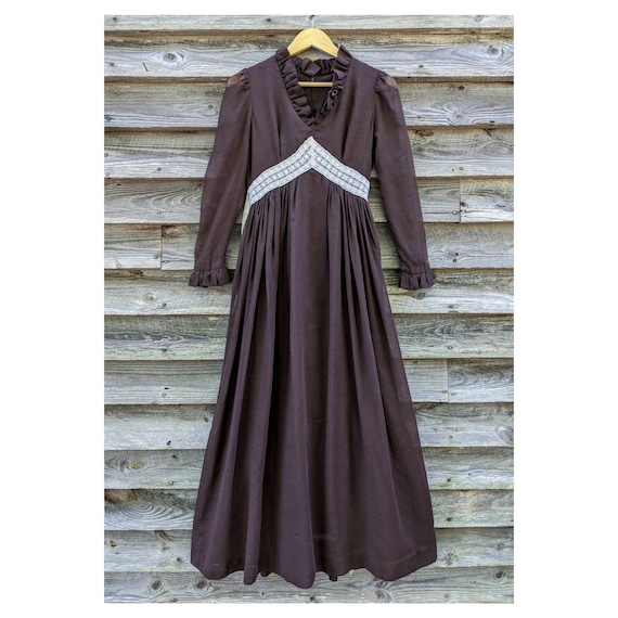 Vtg 70's Chocolate Brown Prairie Dress