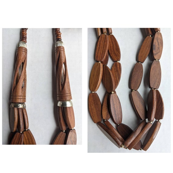 Vintage Crafted Wooden Mid Century Necklace - image 5