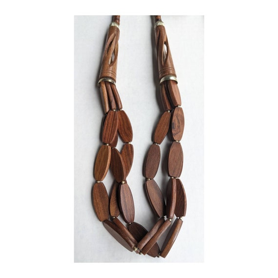 Vintage Crafted Wooden Mid Century Necklace - image 1