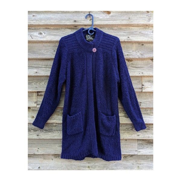 Vtg Open Front Sweater Duster in Deep Blue M/L