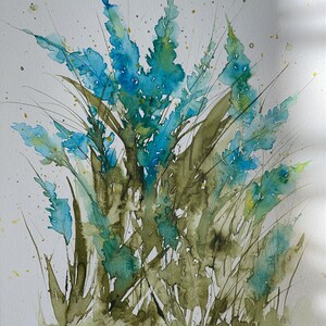 Original Aquarellmalerei, Aguarellbild, wilde Blumen, keine Kopie oder Druck.