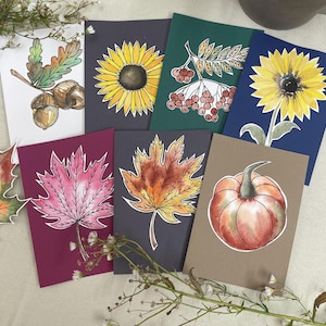 Grußkarten 7er Pack „Willkommen Herbst „ Handgemalte Aquarellkarten, ORIGINAL Aquarellkarten.