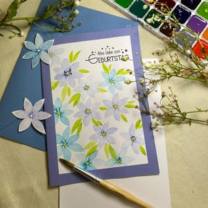 Grußkarte Schöne Blumen „Alles Liebe zum Geburtstag“, Aquarellkarte, ORIGINAL Aquarellkarte, Grußkarte.