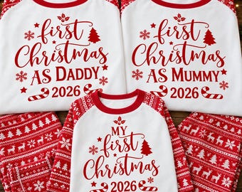 Personalised Luxury Pyjamas, First Christmas as Mummy and Daddy PJs,  X mas Baby’s 1st Christmas, Mummy daddy Christmas Pajamas