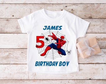 Camiseta personalizada de cumpleaños de Spiderman: Fiesta de superhéroes personalizada