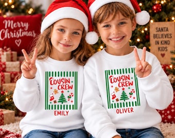 Personalised Cousin Crew Christmas Jumper, Matching Kids Christmas Sweatshirt, Cousins Xmas Gift