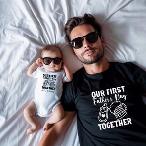Personalized First Father&#39;s Day Matching Cotton T-Shirt Set