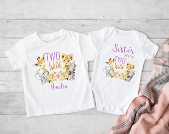 Gepersonaliseerde verjaardagsshirt voor twee wilde dieren: Safari Jungle Family Matching