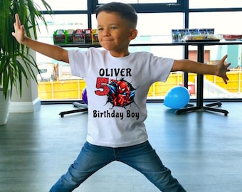 Camiseta personalizada de cumpleaños de Spiderman: Fiesta de superhéroes personalizada