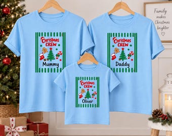 Personalised Family Christmas T Shirts, Christmas Crew Family T Shirt, Matching Christmas Shirts, Mummy Daddy Kids Christmas Tops