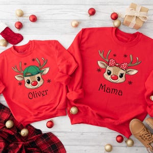 Reindeer Names Christmas Red Jumper T-Shirt Christmas Tee, Santa Reindeer  Personalised Sweatshirt T-shirt Romper Baby  Christmas Sibling