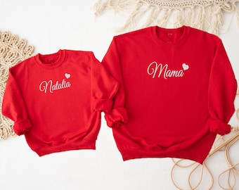 Personalised Mama Embroidered Sweatshirt, Custom Mum Embroidery Sweater Mummy Outfits, Personalised Mum and daughter name Mother Day