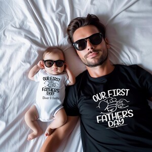 Personalized First Father&#39;s Day Matching Cotton T-Shirt Set