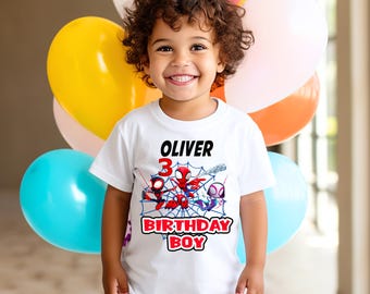 Personalized Spidey and Friends Birthday Shirt, Custom Kids Spider-Man Tee