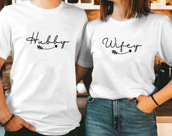 Hubby and Wifey Valentine's Day Matching Cotton T-Shirt Set