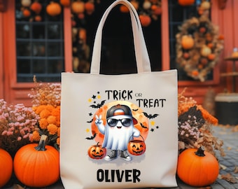 Personalized Halloween Trick or Treat Bag, Spooky Tote Bag