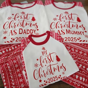 Personalised Luxury Pyjamas, First Christmas as Mummy and Daddy PJs,  X mas Baby’s 1st Christmas, Mummy daddy Christmas Pajamas