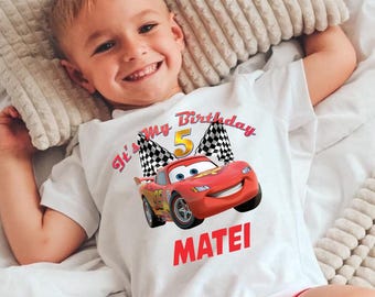 Lightning McQueen-verjaardagsshirt: katoenen T-shirt Cars Race