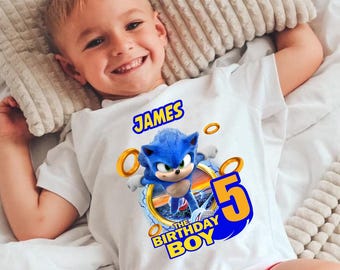 Gepersonaliseerde Sonic-verjaardagsshirt: custom familie katoenen T-shirt