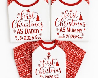 Personalised Luxury Pyjamas, First Christmas as Mummy and Daddy PJs,  X mas Baby’s 1st Christmas, Mummy daddy Christmas Pajamas