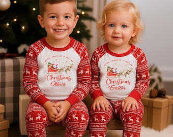 When I Wake Up It Will Be Christmas - Children’s Christmas PJ’s Reindeer   Xmas pyjamas personalised kids Santa