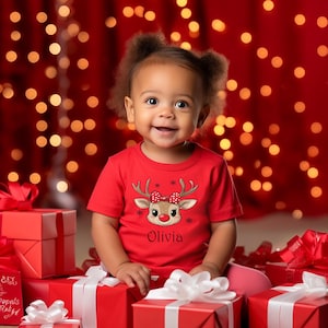 Reindeer Names Christmas Red Jumper T-Shirt Christmas Tee, Santa Reindeer  Personalised Sweatshirt T-shirt Romper Baby  Christmas Sibling
