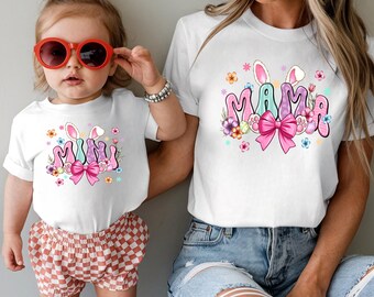 Easter Mama & Mini Matching T-Shirts: Coquette Bunny Family Shirts