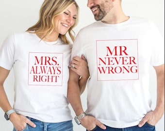 Matching Valentine's Day Couple T-Shirts: Hubby & Wifey Cotton Blend