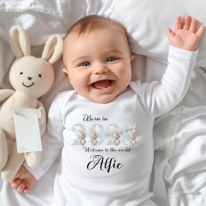 Luxus geboren 2025 Geschenk personalisierter Schlafanzug Baby wachsen, Kaninchen-Babygeschenk, Nachhause-Outfit, kommendes Andenken Schlafanzug, neues Babygeschenk