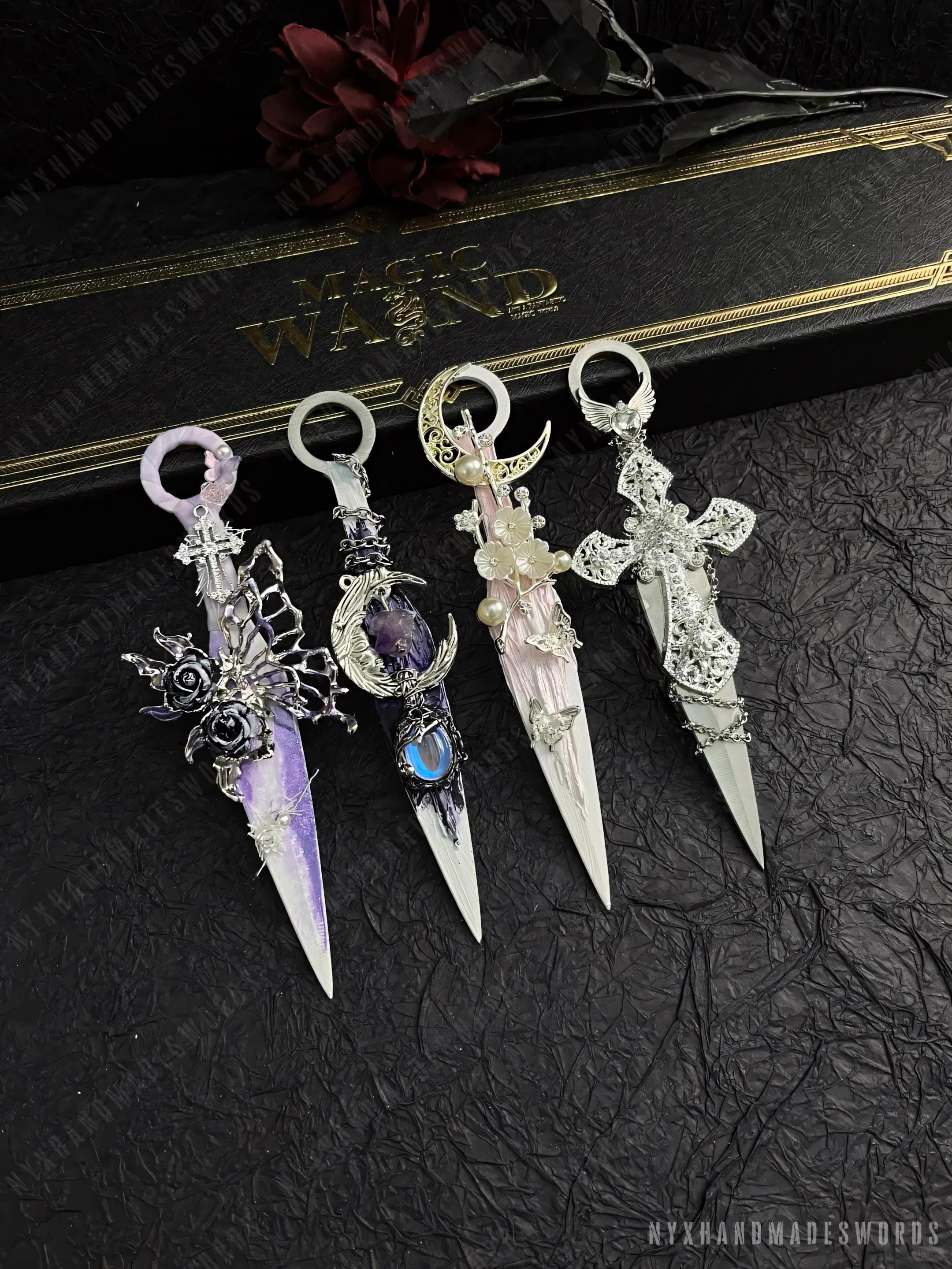 Cthulhu Inspired Blue Dagger with Dragon & Cross - Handcrafted Gift for Boyfriend