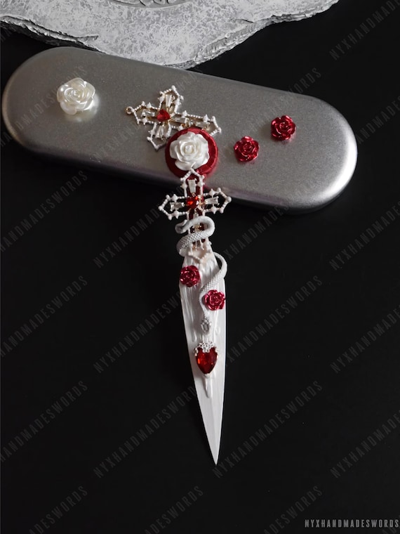 White Snake Dagger With Cross and Rose, Gothic and Alternative