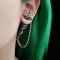 Gothic Snake Cross Earrings: Vintage Asymmetrical Chain Design, Red or Green Crystal Dagger Studs