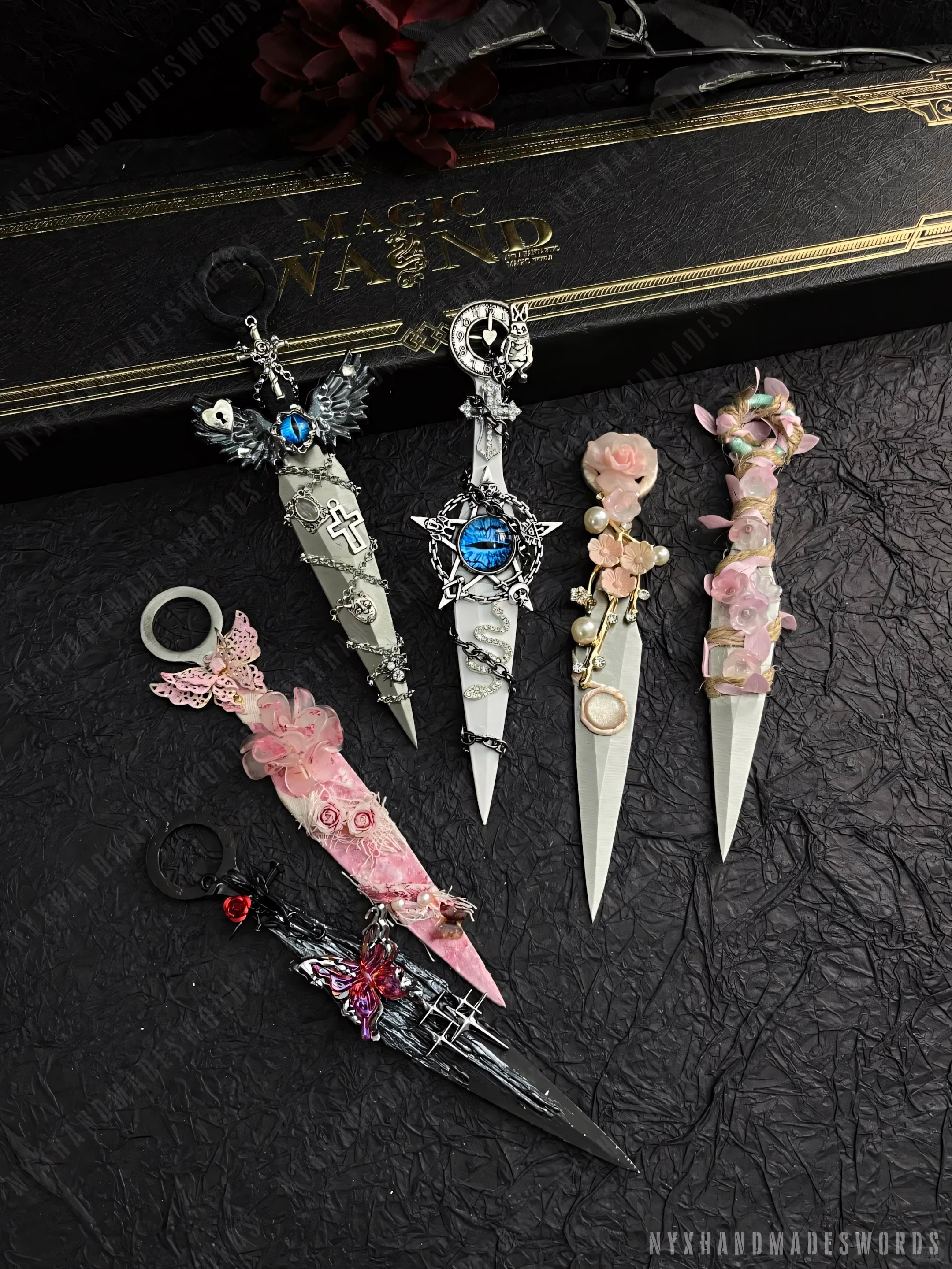 Cthulhu Inspired Blue Dagger with Dragon & Cross - Handcrafted Gift for Boyfriend