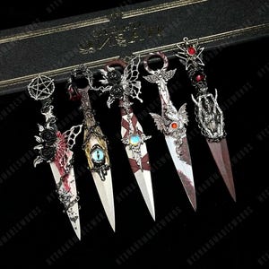 7" Gothic Cthulhu Fantasy Dagger,Cosplay knife,Kunai with eyes and butterflies,Unique&Personalized gift for Men, Boyfriend,Punk style