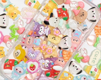 100 piezas surtidas de dijes de resina Kawaii para manualidades DIY, fundas de teléfono, cabujones de parte posterior plana