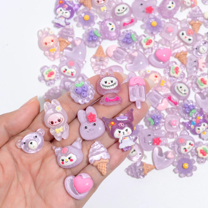Assorted Kawaii Resin Charms for Phone Case DIY Craft Cabochons (purple ...
