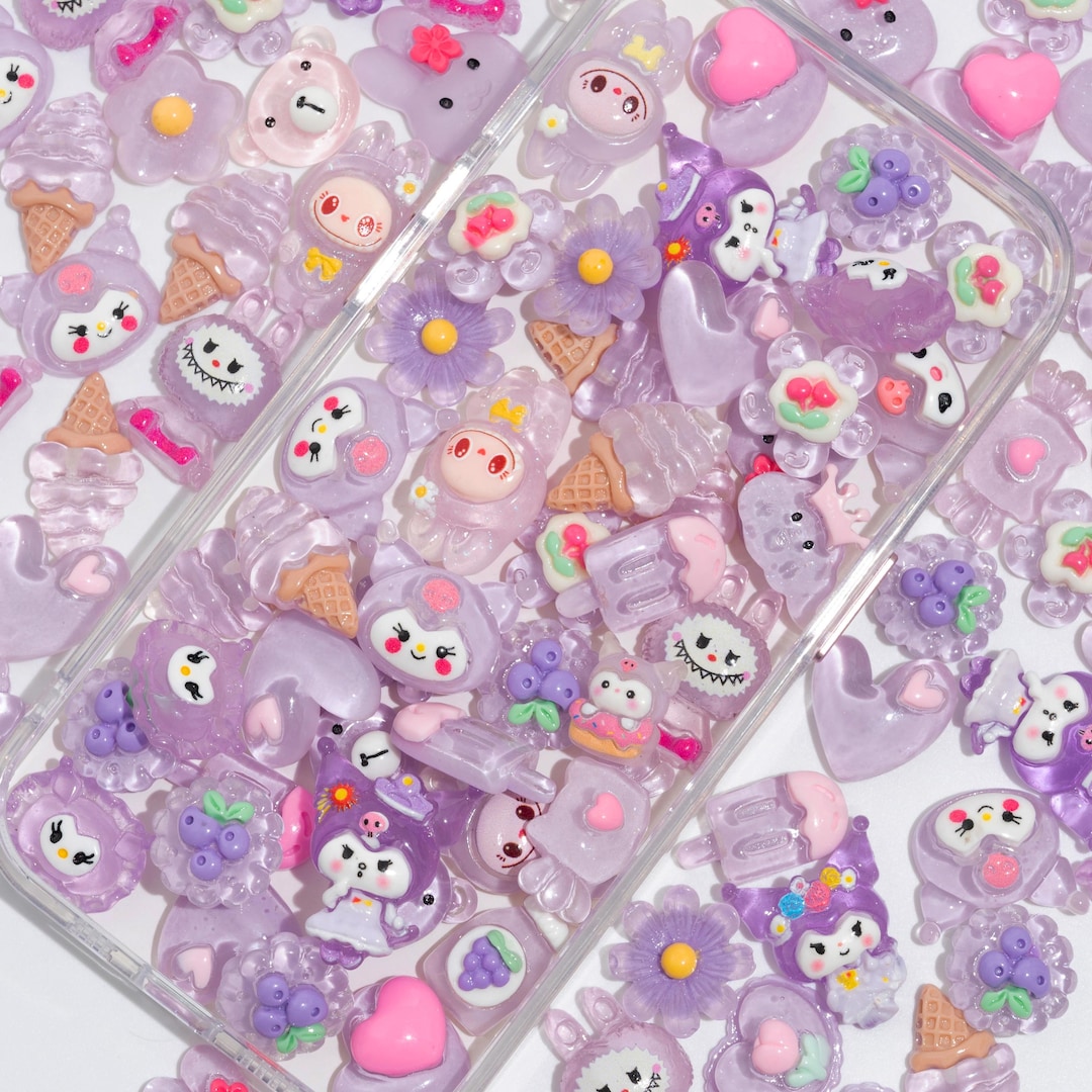Assorted Kawaii Resin Charms for Phone Case DIY Craft Cabochons (purple ...