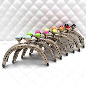 Monedero, bolso, cartera, marco de embrague, cuentas de colores para coser con plancha de 3 1/2" x 2", 7 colores por lote, antibronce, para reemplazo de fabricación de bolsos