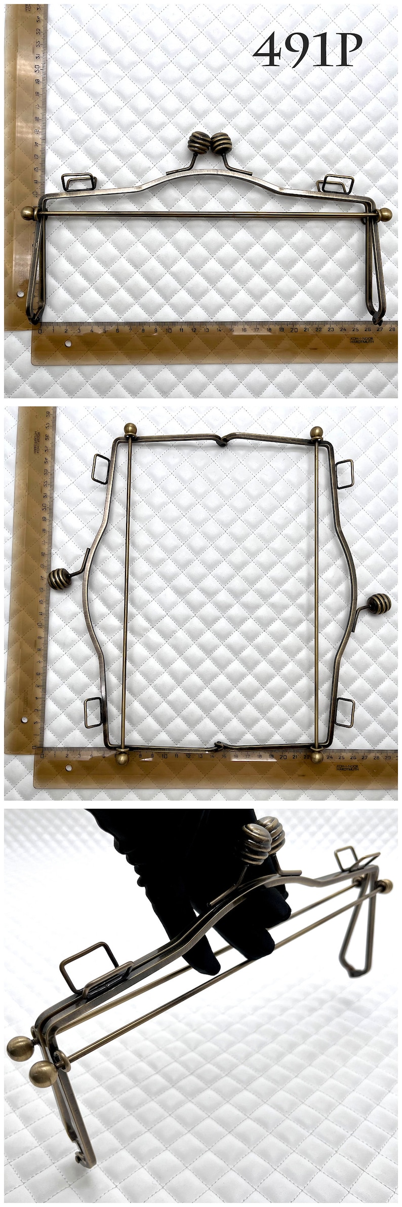 Monedero de alambre de hierro de 4 tamaños, marco de embrague para bolso, cierre de beso, antibronce, para reemplazo de fabricación de bolsos 491P 10 1/2"x4 3/4"