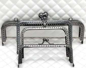 Metal Purse Frame, Rectangle, Kiss Lock, Sew-In