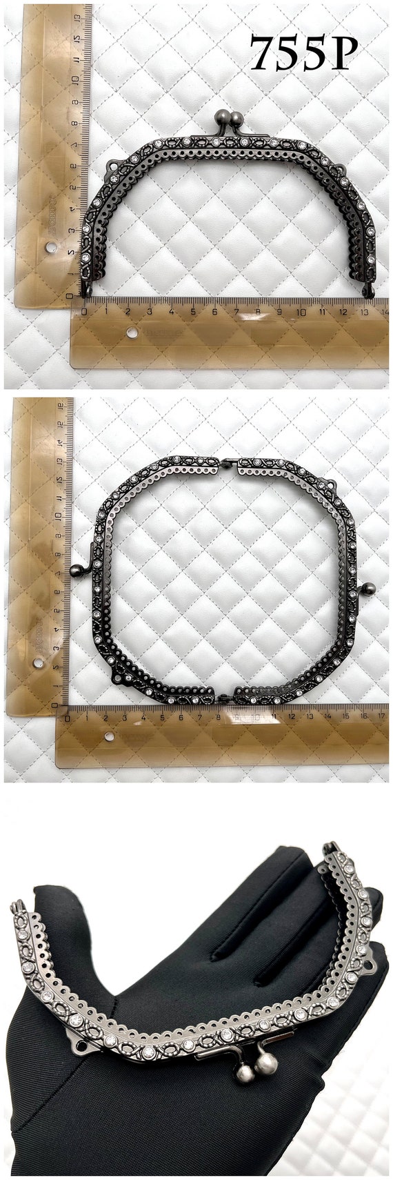 エンボス加工ガンメタルコインケースフレーム：ヴィンテージクラッチバッグの作り方 - 3サイズ